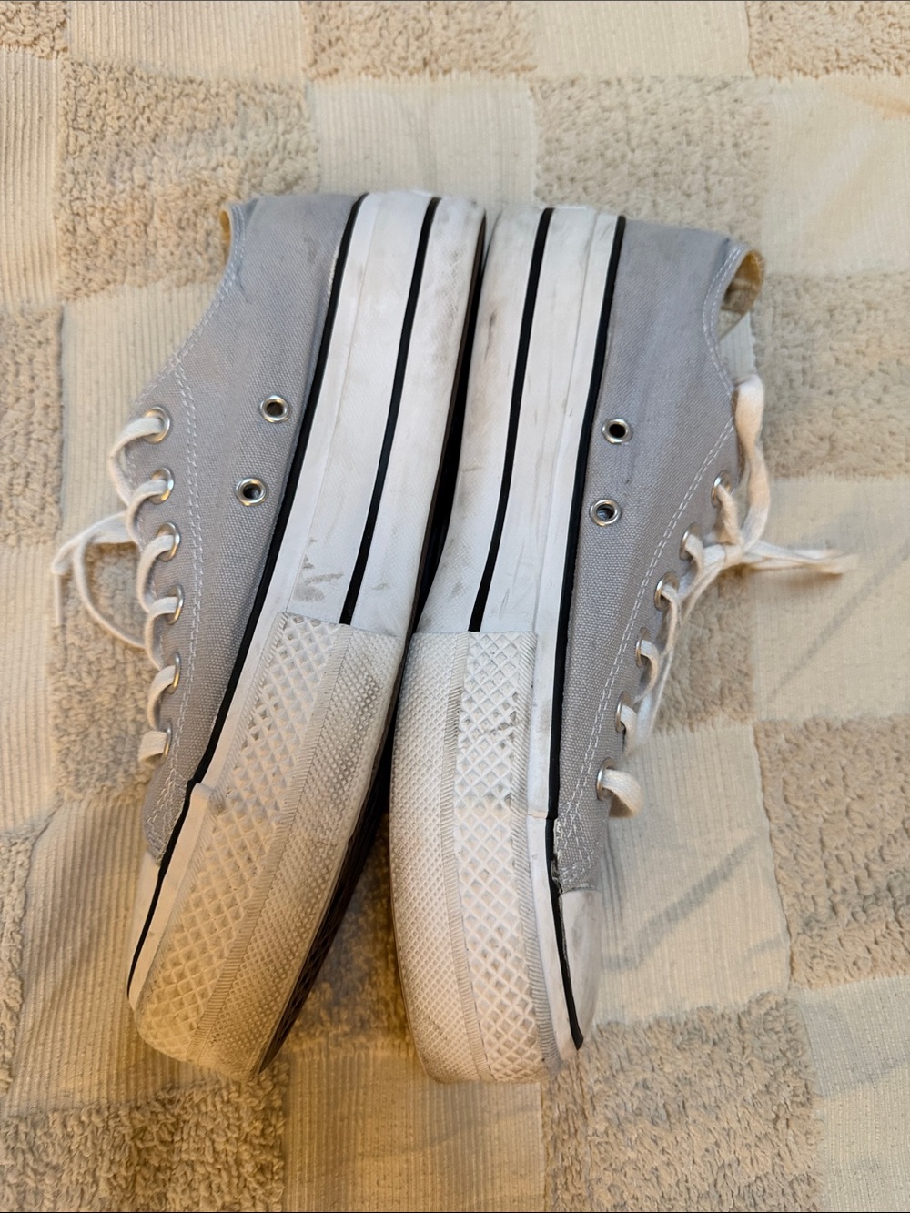 Converse Classic Low Top Platform Sneakers in Light Blue/Gray and White Trim - Picture 6 of 7